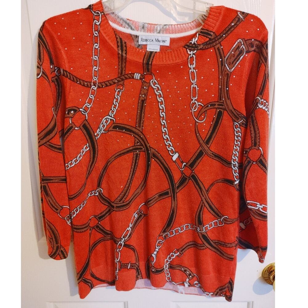 Rebecca Malone Top Blouse Rhinestones Equestrian Bit Bridle Medium